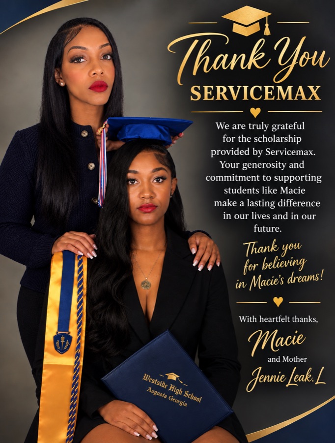 Macie Leak with her mother, Jennie Reynolds-Leak, in a thank-you card to ServiceMax